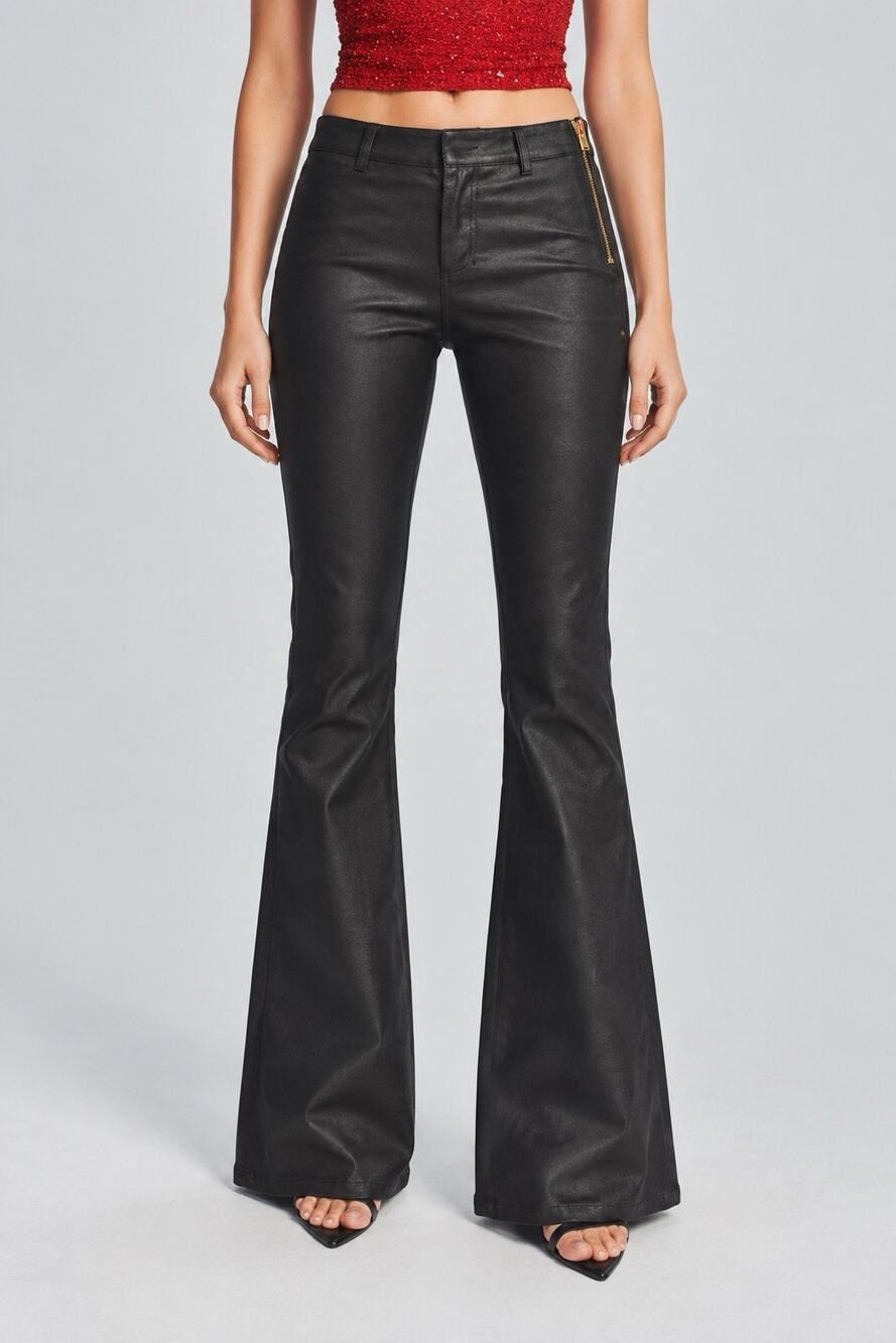 Retrofete Black Coated Boot-Cut Flare Pants